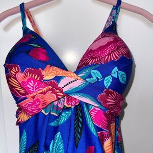 24th & Ocean Swim Tankini Top Pink/Blue Floral Size XL